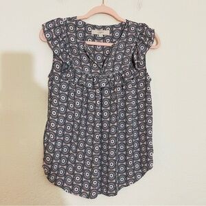 Ann Taylor Loft Ruffle Sleeve Floral Print Blouse XS Pink/White
